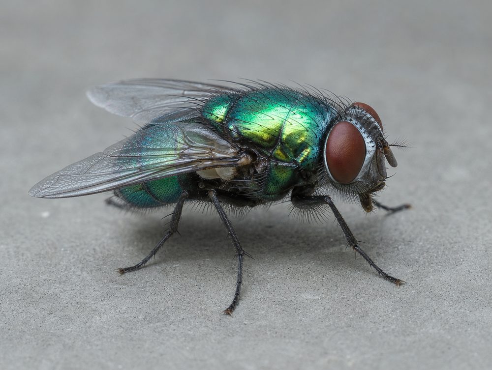 Schmeißfliege: Etwa 10 bis 11 mm (Goldfliege)