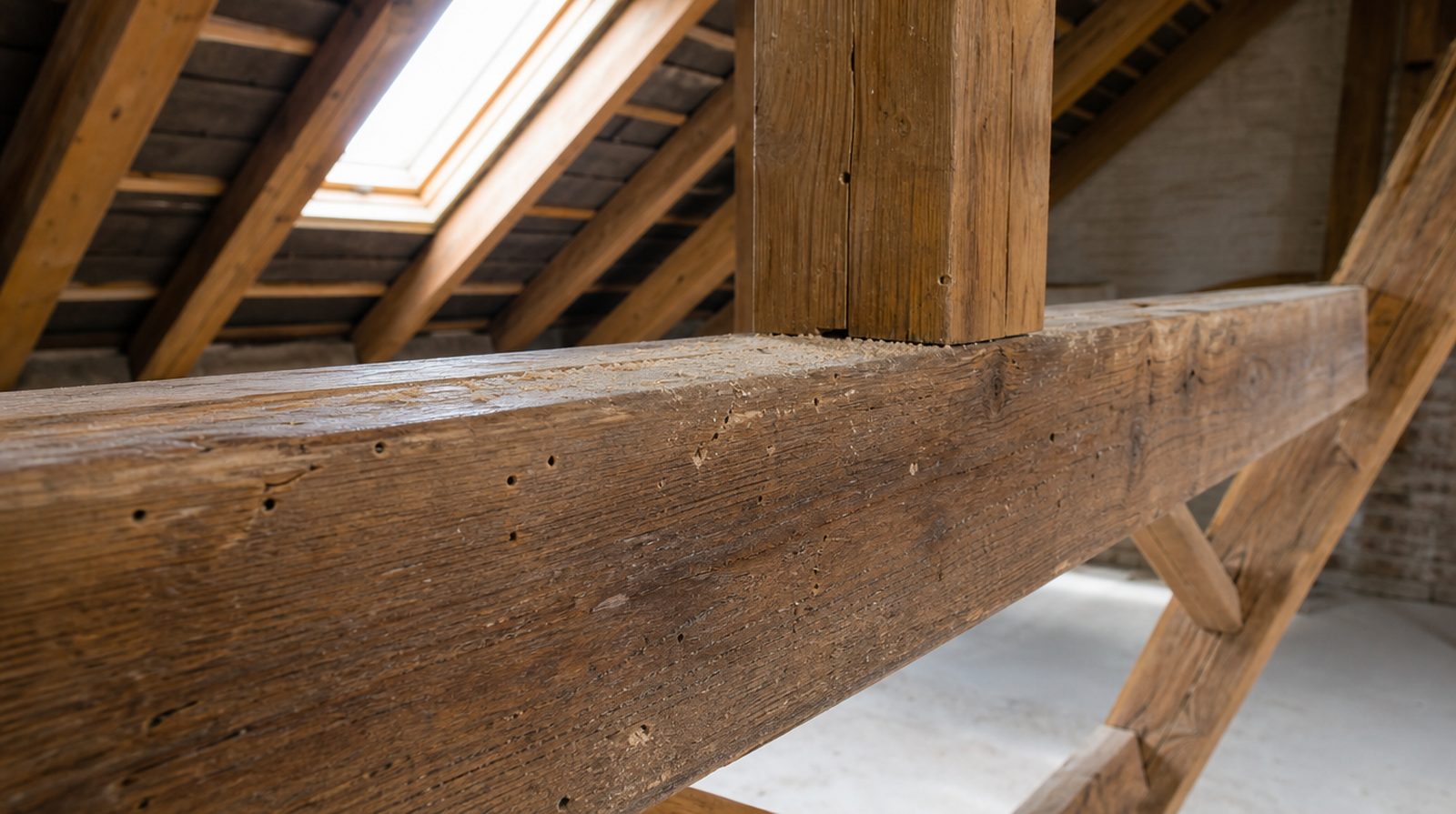 Titelbild: Hausbock und Holzwurm im Dachstuhl erkennen und bekämpfen